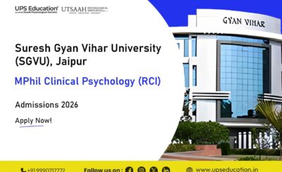 SGVU MPhil Clinical Psychology Admissions 2026 banner with university and programme details